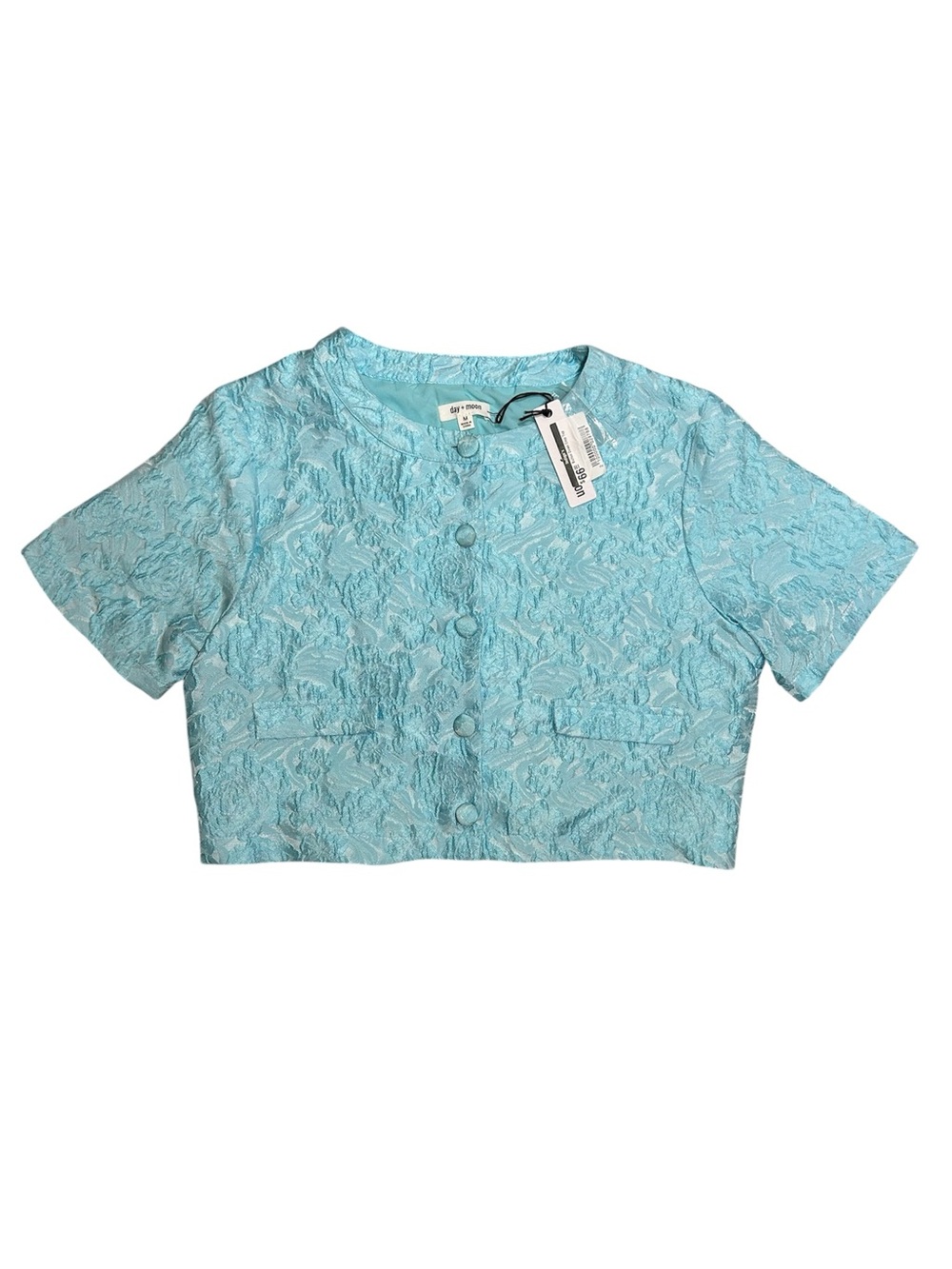 Urban Outfitters Day + Moon Floral Coquette Blue Jacquard Crop Top NWT!, Size M